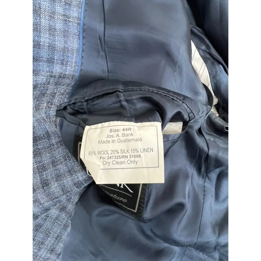 JO S A Bank Mens Wool Silk Linen Plaid Sport Blazer Gray Tailored Fit Size 44R